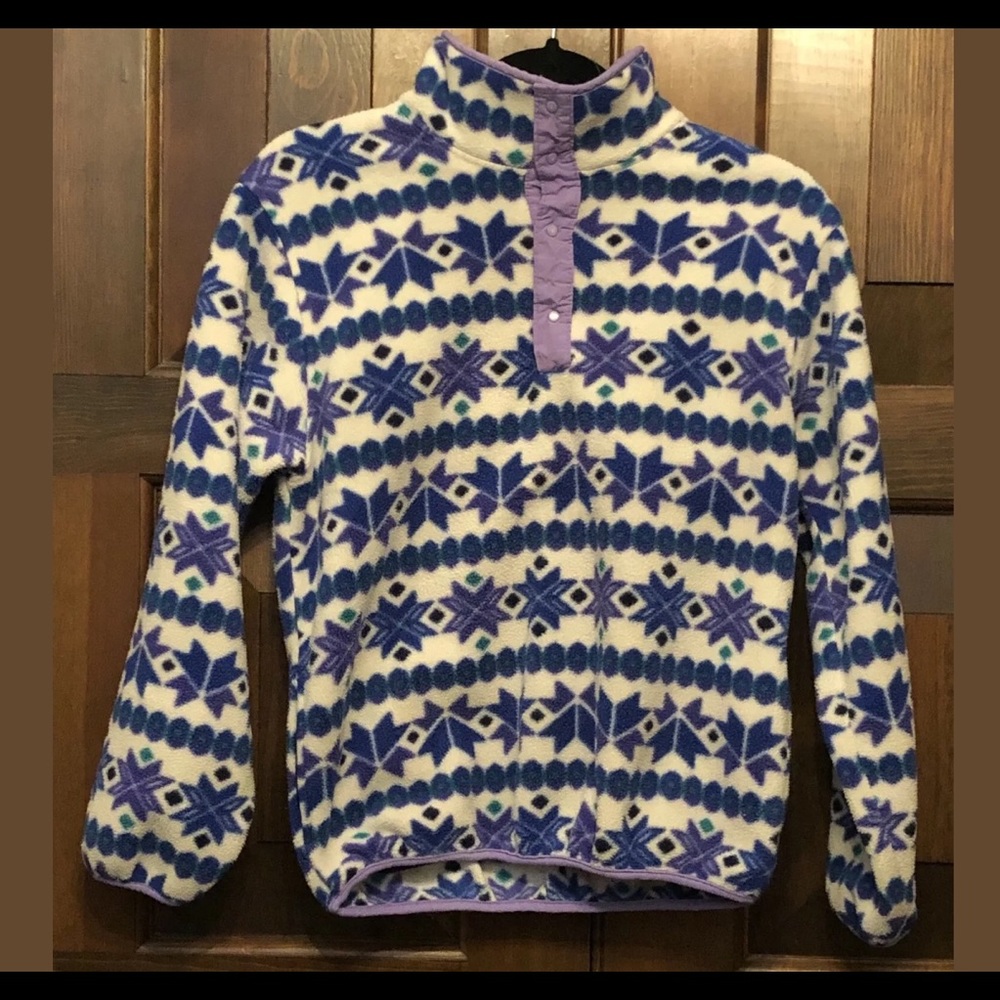 LL Bean Sweater Fleece Snap Pullover Kids Large